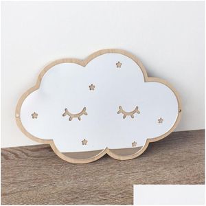 Stickers muraux Stickers muraux Ins nordique couronne en bois nuage crème glacée étoiles chat enfants acrylique miroir décoratif décoration de la maison Art T Dhhn6