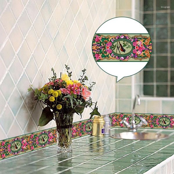 Pegatinas de pared Papel pintado Borde Stick And Peel - Espejo de encaje floral transparente Decoración de vidrio Azulejo Ventana impermeable extraíble