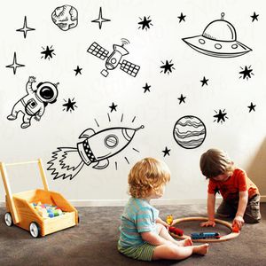 Autocollants muraux Fond d'écran garçons Space extérieurepinière Nursery papier peint fusée spatial astronaute en vinyle décoration Planet Decoration WL1585 230410