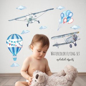 Autocollants muraux aquarelle avion ballon à Air, autocollants pour chambres d'enfants et de bébés, décoration de la maison, sparadrap muraux en PVC, papier peint