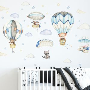 Muurstickers aquarel dieren luchtballon wolken blauwe kleur voor kinderkamer babykamer stickers jongen 230531