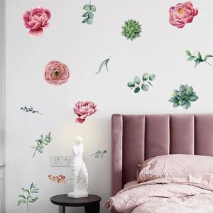 Stickers muraux aquarelle pivoine fleurs autocollant maison salon décoration art décalcomanie affiche moderne chambre chaud papier peint