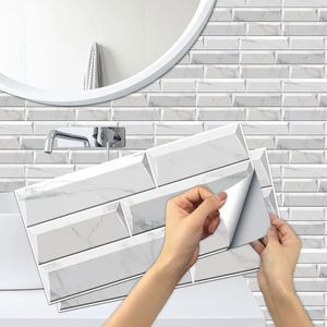 Pegatinas de pared impermeable autoadhesivo extraíble 3D DIY moderno grisáceo blanco mármol azulejo pegatina baño cocina armario decoración del hogar 231009