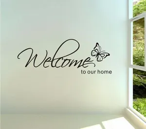 Wall Stickers 'Welcome to Our Home' tekstpatronen sticker Home Decor woonkamer sticker sticker sticker behang slaapkamer decoratieve vlinder