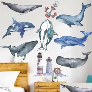 Stickers muraux Baleine Dolphin Stickers muraux pour chambre d'enfants Garten Chambre Eco-Friendly Vinyl Anchor Stickers Art DIY Home Decor 201201 Drop Dh1Sw