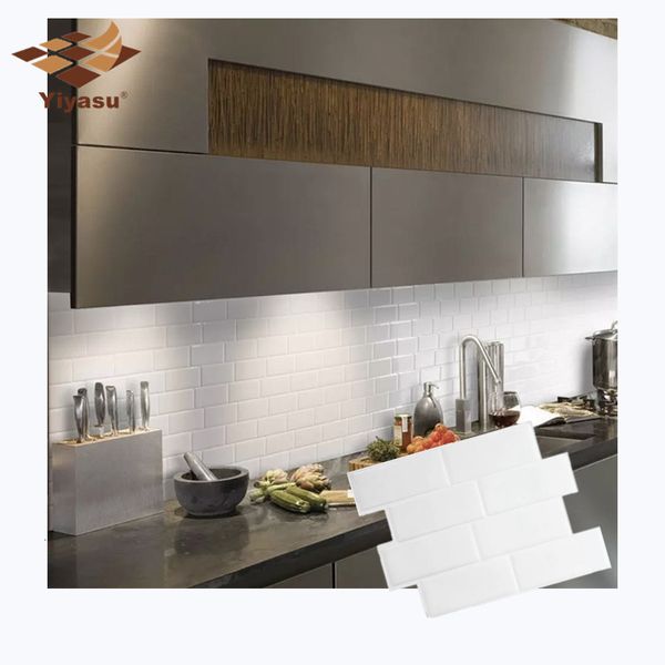 Pegatinas de pared Ladrillo blanco Azulejo Pelar y pegar Calcomanía autoadhesiva Etiqueta DIY Cocina Baño Decoración para el hogar Vinilo 3D 230822