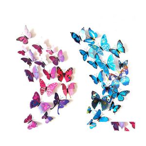 Stickers Muraux En Gros Qualifié 12 Pcs Sticker Autocollant Décorations Pour La Maison 3D Papillon Arc-En-Pvc Papier Peint Pour Salon Drop Deliv Otsxf