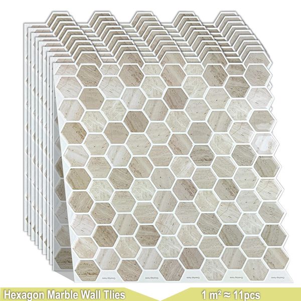 Pegatinas de pared WODECOR Baño y cocina Papel tapiz impermeable contra salpicaduras Hexágono Mosaico Azulejos Pegatinas de mármol premium 231202