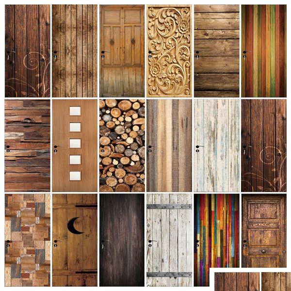 Stickers muraux Grain de bois Porte rétro Couleur chaude Décoration de la maison PVC imperméable auto-adhésif affiche rénovation 230717 livraison directe Gard Dhcms