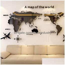 Autocollants muraux Carte du monde en acrylique 3D Chambre en cristal solide avec salon Idées de décoration de bureau de salle de classe 230531 Drop livraison DHEX2