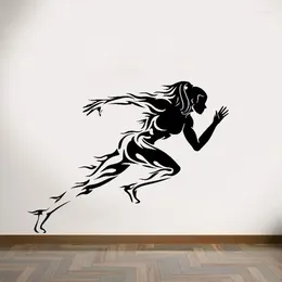 Pegatinas de pared Worry Less Run More Sport Art, calcomanías para gimnasio, estudio, pegatina, Mural extraíble para correr, mujeres AY1884