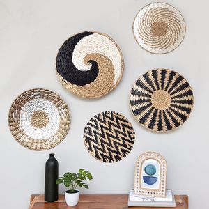 Lot de 5 assiettes de panier murales tissées Boho Décoration murale en jonc de mer naturel fait à la main Art de la maison pour salonFermeCuisine 230625