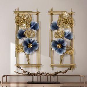 Wall Stickers Wrought Iron Blue Gold Ginkgo Leaves Art Home Living Room Background Hangings Mural Decoration