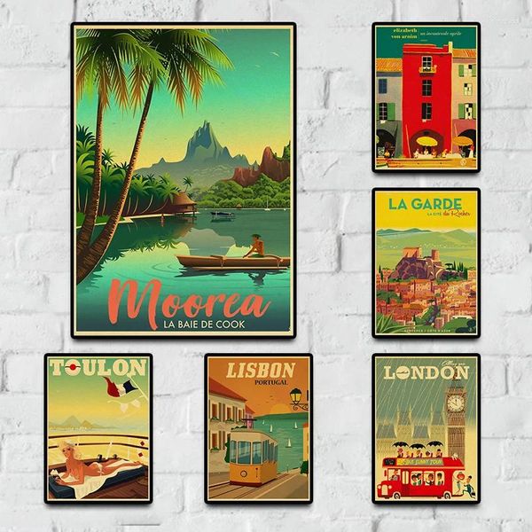 Autocollants muraux York londres italie TAHITI Hd voyage villes paysage film Anime rétro Vintage affiche pour la décoration intérieure chambre