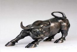 Estatua de bronce de Wall Street de un bovino negro feroz bull 5 pulgadas 8inch274y55721771253858