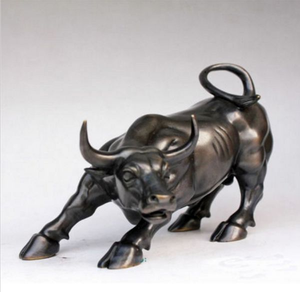 Statue en bronze de Wall Street d'un taureau féroce bétail noir5 pouces