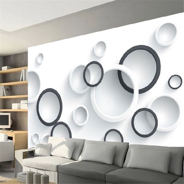 Pared tv fondo pared papel tapiz personalizado murales moderno minimalista 3d papel pintado pintura en blanco y negro círculos fondos de pantalla