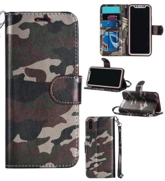Case de billetera para iPhone 5 6 6s 7 Plus de la cubierta del ejército Patrón de camuflaje de camuflaje Case de bolos de cuero para iPhone 7 8 Plus4823206