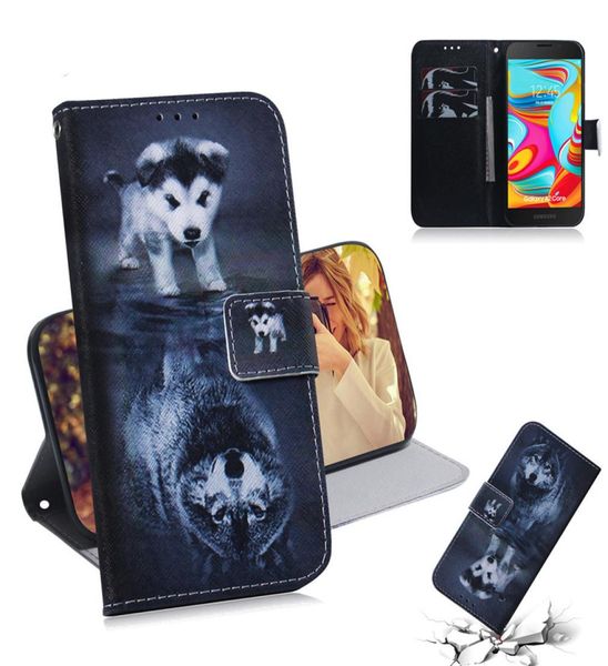 Étui du portefeuille pour Samsung Galaxy A2 Core Filp Cover Vente de motif coloré Wolf Tiger Lion Owl Dog With Card Slot Design1749443