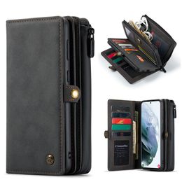 Portemonnee Case, Super Handmade Lederen Rits Afneembare Magnetische 18 Kaart Slots Telefoon Case Clutch Purse voor Samsung Galaxy S21 Ultra S21 Plus S20 Opmerking 20 10 A51 A71 A52 A72