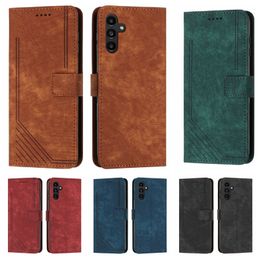 Étuis portefeuille pour Redmi K70 K70E Note 13 Pro Moto G34 G04 G Play 2024 Power 2024 Samsung A35 A55 Business Lignes verticales en cuir Porte-carte d'identité Flip Cover Pouch Strap