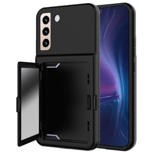 Études de portefeuille avec support de carte de crédit Miroir caché, case de protection de protection lourde à trois couches pour les chocs de choc pour Samsung Galaxy S22 plus 5G / S22 CASE 5G