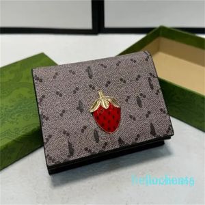 Cartera de diseñador, cartera para mujer, carteras, diseño clásico de doble letra, moderno y versátil, monedero de fresa