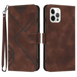Brieftaschen-Lederhüllen für iPhone 14 Plus 13 Pro Max 12 11 XR XS X 6 7 8 Linien Business Skin Feel Hand Feeling Card Slot Flip Stand Strap Phone Cover
