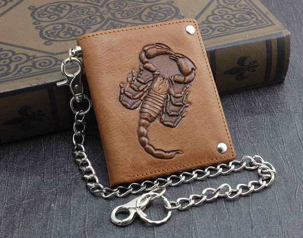 Cartera de Cuero para Hombre MODA DE ALTA CALIDAD corpion Biker Trucker con Cadenas Largas Antirrobo