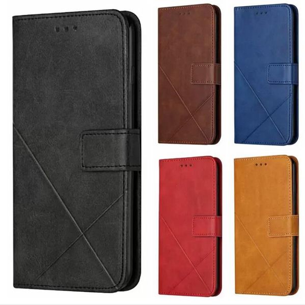 Étuis de téléphone en cuir portefeuille pour Samsung Galaxy A23 5G A73 A13 4G A33 A53 Note 20 Sony Xperia 10 5 III II 1 Ligne verticale géométrique Porte-cartes à rabat Pochette à rabat