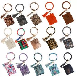 Portemonnee luipaardafdruk pu lederen gunsten armband sleutelhanger portefeuilles creditcard kwastjes bangle sleutelringhouder pols let handtas dame accessoires rra