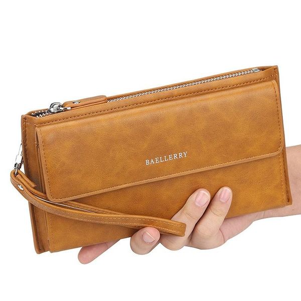 Portefeuille homme luxe PU pochette homme Long bracelet téléphone Double fermeture éclair poche mâle rétro grande capacité Portafoglio portefeuilles