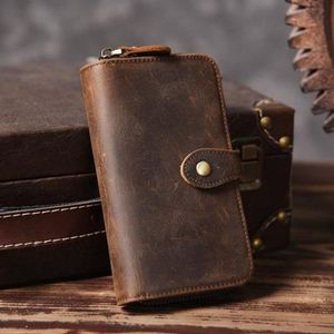 Portefeuille Mannen Vintage Crazy Horse Lederen Hight Kwaliteit Mode Lange Stijl Mannelijke Portemonnee Koppeling Coin Bag Geld Clips