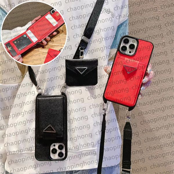 Funda para teléfono con billetera Funda de diseñador para iPhone para iPhone 15 Pro Max Fundas Apple iPhone 14 Pro Max 13 12 15 Plus Funda Triangle P Portatarjetas cruzadas Mini bolso Monedero Cubierta móvil