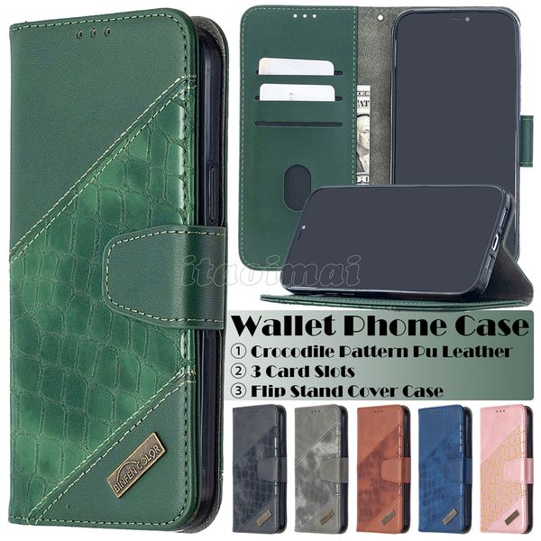 Cajones de tel￩fonos de billetera para iPhone 13 12 11 Pro Max XR XS x 7 8 Plus Crocodile Patr￳n PU Pu Flip Flip Cubierta de tope con ranuras para tarjetas