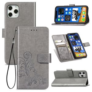 Étuis de téléphone portefeuille pour iPhone 12 Pro 6,1 pouces Housse en cuir PU Lucky Four Leaf Clover Kickstand avec dragonne (IPHONE12PRO6.1INCH)