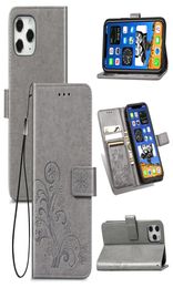 Portemonnee Telefoonhoesjes Voor iPhone 12 Pro 61 inch PU Lederen Cover Lucky Klavertje Vier Standaard met Handriem IPHONE12PRO61INC2319069