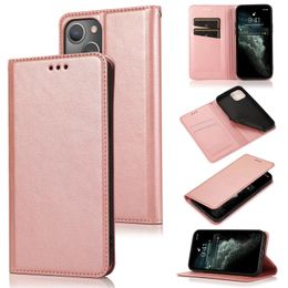 Wallet telefoonhoesjes voor iPhone 13 12 11 Pro Max X XS XR 7 8 Plus Ultradunne Pure Color Pu Leather Magnetic Flip Standstand Cover Case met kaartslots