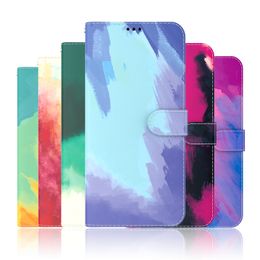 Wallet telefoonhoesjes voor iPhone 13 12 11 Pro Max XR XS X 7 8 Plus - waterverfstijl PU LEDER Dual Card Slots Flip Standstand Cover Case