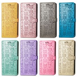 Wallet telefoonhoesjes voor iPhone 14 13 12 11 Pro Max X XS XR 7 8 Plus schattige kat en hondenpatroon Embossing Design PU Lederen Flip Standstand Cover Case met kaartslots