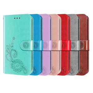 Estuches para teléfono con billetera para iPhone 13 12 11 Pro Max XR XS X 7 8 Samsung Galaxy S21 S20 Note20 Ultra Noto10 S10 Plus Estuche protector de cuero PU a prueba de golpes con patrón de loto de encaje