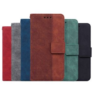 Étuis de téléphone portefeuille pour iPhone 13 12 11 Pro Max XR XS X 7 8 Plus - Polygon Embossing PU Leather Dual Card Slots Flip Kickstand Cover Case