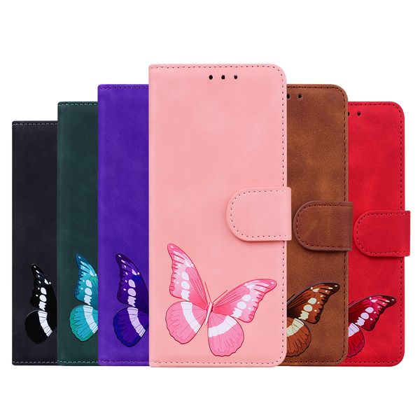 Étuis portefeuille pour iPhone 13 12 11 Pro Max XR XS X 7 8 Plus - Impression papillon en cuir PU avec double emplacement pour cartes et béquille