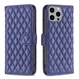 Fundas para teléfono tipo billetera para iPhone 14 13 12 11 Pro Max XR XS X 7 8 Plus Diseño de estilo rómbico Funda con tapa con función atril y sensación de piel de cordero con ranuras para tarjetas