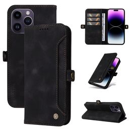 Wallet telefoonhoesjes voor iPhone 14 13 12 11 Pro X XR XS Max 7 8 Plus zijkant Buckle Externe kaart Solid kleur PU lederen Flip Standstand Cover Case met kaartslots