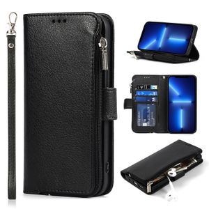 Wallet telefoonhoesjes voor iPhone 14 13 12 11 Pro Max XS XS X 7 8 Plus MicroFiber Leather Flip Standstand Cover Cowly met rits muntbeurs