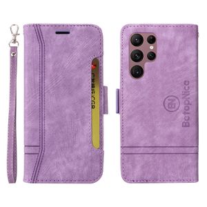 Étuis de téléphone en cuir PU pour Samsung Galaxy S22 S21 S20 Ultra Plus – Étui portefeuille à rabat de couleur unie avec emplacements pour cartes extérieurs