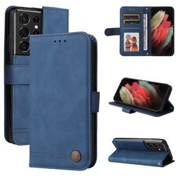 Coques de téléphone en cuir PU pour Samsung Galaxy S22 S21 S20 Note20 Ultra S10 Plus - Pure Color Skin Feeling Wallet Flip Kickstand Cover Case avec dragonne