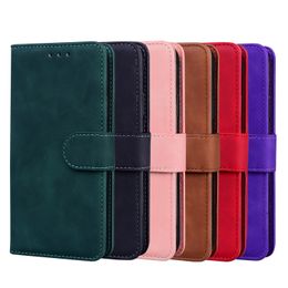 Étuis de téléphone portefeuille pour Samsung Galaxy S22 S21 S20 Note20 Ultra Note10 Plus - Impression de peau de couleur unie en cuir PU double fentes pour cartes