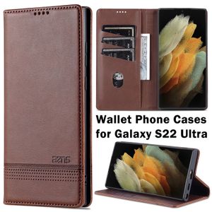 Étuis de téléphone portefeuille pour Samsung Galaxy S22 S21 S20 Ultra Plus, couleur pure, texture en cuir de veau, étui à rabat en cuir PU avec béquille et emplacements pour cartes